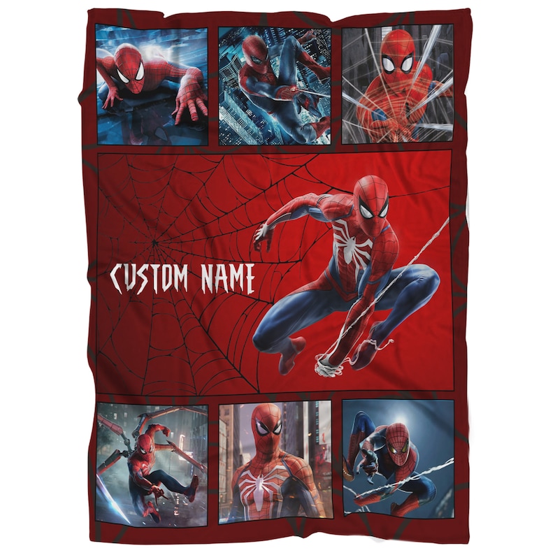 Personalized Spiderman Blanket, Custom Name Spiderman Birthday Blanket, All Spiderman Blanket Gift For Kids, Christmas Blanket Gift zdjęcie 1