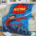 Custom Spiderman Face Blanket, Super Hero Blanket For Children, Custom Name Blanket, Spiderman Birthday Gift For Him, Your Custom Blanket