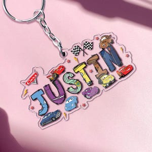 Lightening McQueen Cars Keychain, Disney Cars Christmas Keychain, Custom name Lightening McQueen Keepsake Birthday Gift Cars Keychain