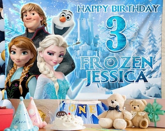 Frozen Elsa Anna Birthday Party Banner/frozen Birthday Backdrop/frozen Party Decoration/frozen Birthday Banner/kids Birthday Decor