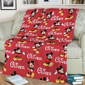 Disney Mickey Mouse Custom Name Blanket, Fleece Minky Sherpa Throws, Cartoon Style Gift for Boys and Girls, Christmas Gift, Bed Quilt Merch