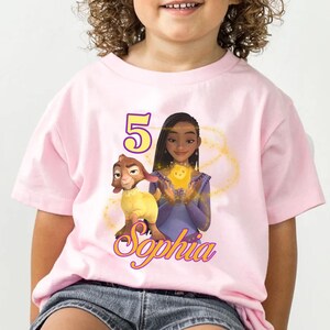 Custom Disney Wish Movie Birthday Party T-shirt, Personalized Disney Birthday Boy Girl Squad, Disney Asha Princess Star Valentino Birthday