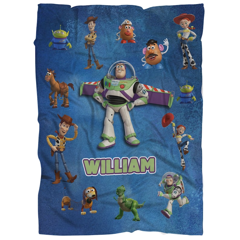 Disney Toy Story Characters Blanket, Custom Name Toy Story Blanket, Buzz Lightyear Woody Jessica Baby Blanket, Disney Birthday Sherpa Gift zdjęcie 1