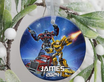 Adorno navideño de Transformers personalizado, adornos personalizados para niños, adorno con nombre personalizado, adorno de robot, regalo para niños