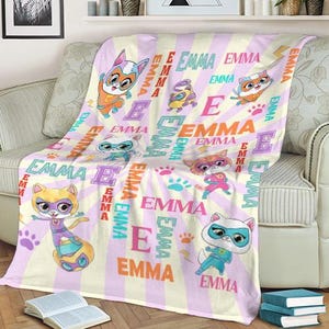 Personalized Super Kitties Blanket, Custom Super Kitties Blanket, Super Kittie Buddy Bitsy Ginny Sparks Hero Blanket, Disneyland Kitties