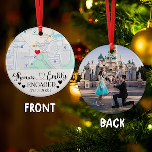 Custom Location Engaged Ornament, Photo Ornament Engagement Gift For Newly Engaged Couple, Christmas Ornaments Anniversary Gift For Husband