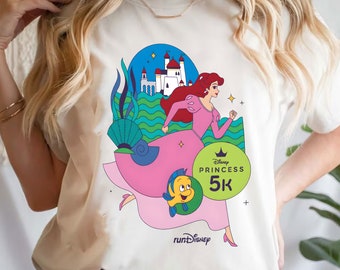 runDisney Princess Haft Marathon Weekend 2024 Unisex T-shirt, Disneyland Vocation 2024 Trip Shirt, Disney Princess 5K Ariel And Flounder Tee