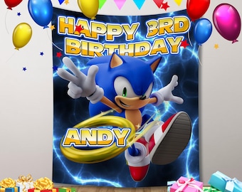 Sonic Birthday Party Backdrop Sonic Birthday Banner Custom Name Sonic Backdrop Kids Birthday Decor Custom Disney Sonic Backdrop Gift For Boy
