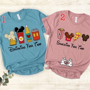 Mickey Minnie Snacking For Two Disney Pregnancy Shirt, Drinking for Two Pregnancy Announcement Shirt, New Dad Mom Maternity Couple Matching