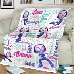 Personalized Name Blanket, Spidey Gwen and His Amazing Friends Blanket, Personalized Name Spider Gwen Blanket, Ghost Spider Blanket