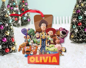 Adorno navideño personalizado de Toy Story, adorno de Toy Story, adorno leñoso de Buzz Lightyear, adorno navideño, regalo de Navidad para niños 2024