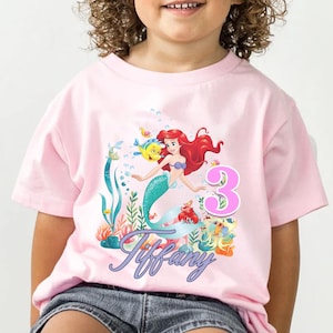 Custom Name Little Mermaid Birthday Kid Youth Toddler T-shirt, Ariel Birthday Shirt, Custom Ariel Birthday Shirt, Family Birthday Shirt Gift