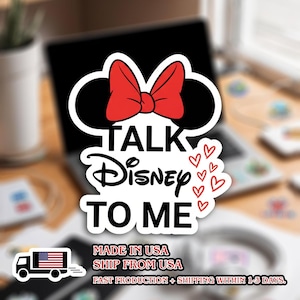 Talk Disney to Me Sticker Red Bow Ears Theme Park Sticker Heart Sparkles Pixie Dust Vibes Cute Vacation Sticker for Water Bottle