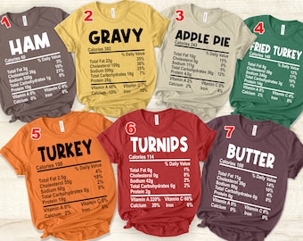 Nutrition Facts Tees Thanksgiving Day Group Shirt Funny Food Facts Matching Graphic Tee Nutritional Info Family Dinner T-shirt