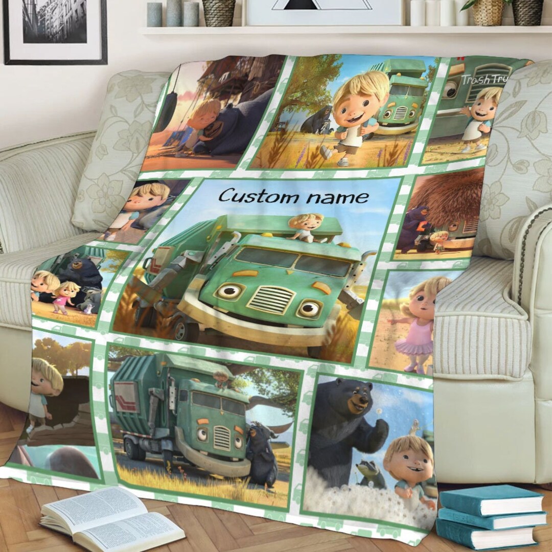 Trash Truck Blanket, Personalized Trash Truck Fleece Blanket, Custom ...