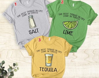Three BFF Shirt Tank Top Matching Girls Group 3 Best Friends Salt Tequila Lime Funny Friends Drinking Girls Trip Shirt