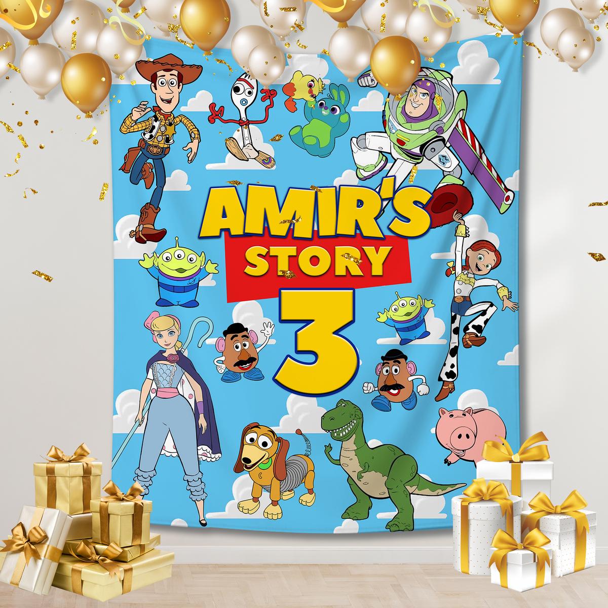 Personalized Toy Story Birthday Backdrop, Disney Toy Story Banner, Toy Story Poster Banner For Boys Girl, Custom Name Age Buzz Woody Jessie