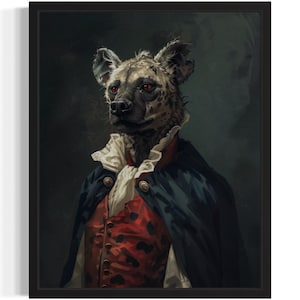 Hyena Vampire Art Print Poster, Gothic Original Artwork, Hyena Portrait Vintage Prints Decor