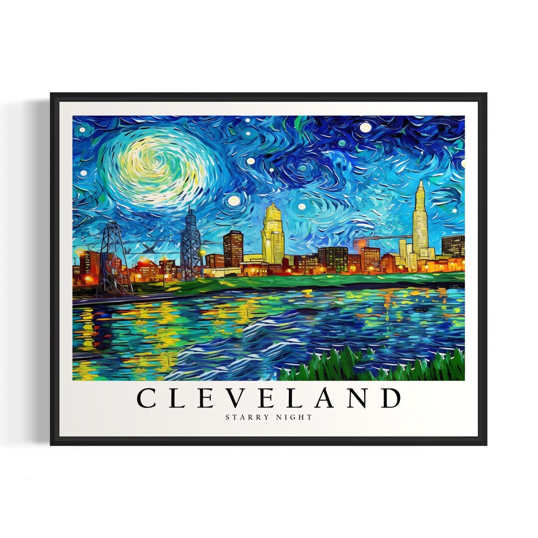 Cleveland Starry Night Art Print, Van Gogh Cleveland Poster Wall Art
