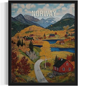 Norvège Europe paysage impression d&#39;art, affiche d&#39;art mural, oeuvre de peinture originale, oeuvre de décoration