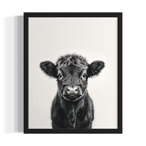 Highland Cow Animal Black and White Poster Art Print, Living Room Wall Art Poster, Original Paint Artwork, Artwork Decor