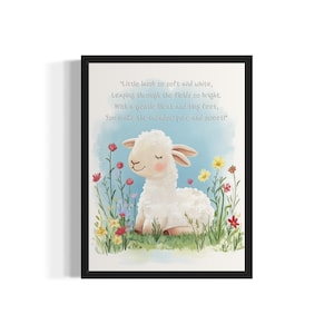 Lamb Animal Poem Nursey Art Print, Wall Art Poster, Original Paint Artwork, Artwork Decor