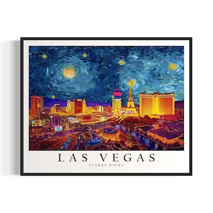Impresión artística de la noche estrellada de Las Vegas, póster de Las Vegas de Van Gogh, arte de pared, pintura decorativa original de Las Vegas