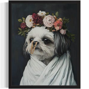 Shih Tzu Dog Funny Restroom Art Print, Bathroom Wall Art Poster, Original Paint Artwork, Artwork Decor