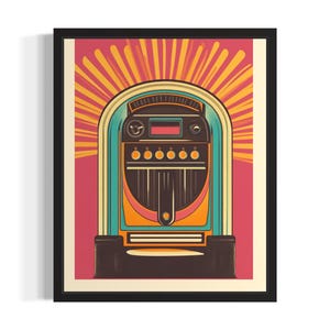 Impression d&#39;art Jukebox Pop Art affiche, affiche d&#39;art mural salon, oeuvre de peinture originale, oeuvre de décoration