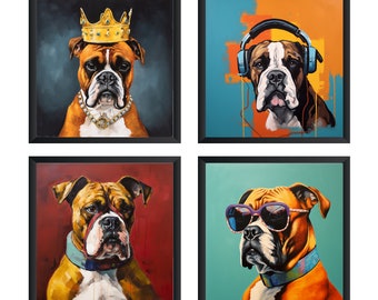 Boxer Art Print, Boxer Poster, Boxer Wall Art (Set of 4) Unframed.