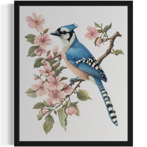 Blue Jay Bird Watercolor Art Print, Wall Art Poster, Original Paint Artwork, Artwork Decor