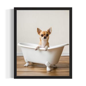 Chihuahua Brown Puppies in Bathtub Poster Art Print, Bathroom Wall Art Poster, Original Paint Artwork, Artwork Decor