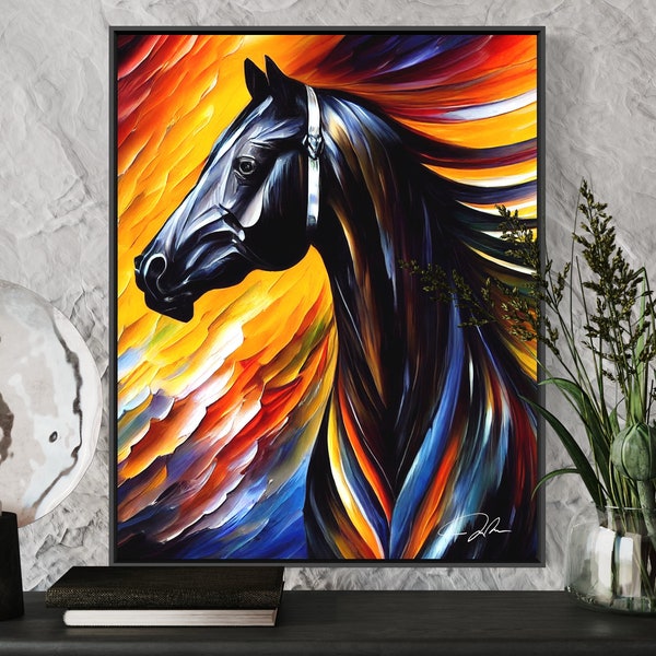 Black Stallion Horse Art Print  Black Horse Painting Print Poster, Original Paint Artwork, Horse Wall art, Horse Lover Gift