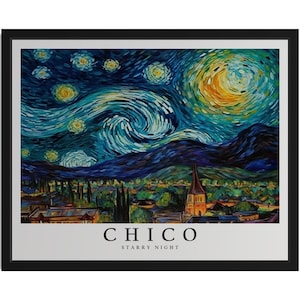 Chico California Starry Night Art Print, Wall Art Poster, Original Paint Artwork, Artwork Decor