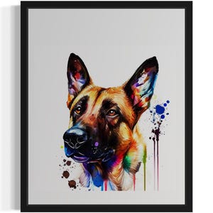 Belgischer Malinois Hund Aquarell Art Print, Kunst Wandposter, Originale Farbe Kunstwerk, Kunstwerk Dekor