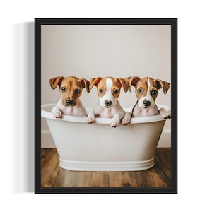 Whippet Puppies in Bathtub Poster Art Print, Bathroom Wall Art Poster, Original Paint Artwork, Artwork Decor
