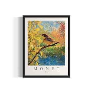 Impresión artística de Monet, pájaro reyezuelo, póster de arte de pared, obra de arte de pintura original, decoración de obras de arte