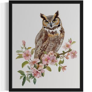 Great Horned Owl Bird Watercolor Art Print, Wall Art Poster, Original Paint Artwork, Artwork Decor