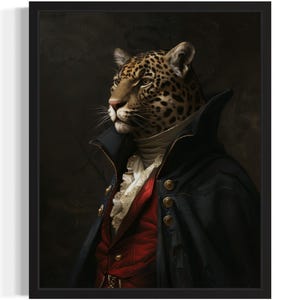 Jaguar Vampire Art Print Poster, Gothic Original Artwork, Jaguar Portrait Vintage Prints Decor