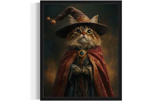 Wizard Portrait Cat Art Print, Wall Art Poster, Original Paint Artwork, Artwork Decor