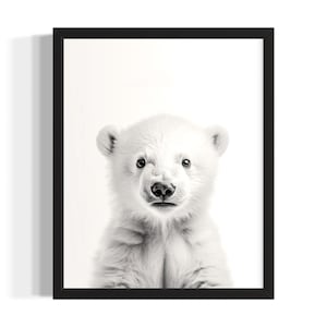 Polar Bear Animal Black and White Poster Art Print, Living Room Wall Art Poster, Original Paint Artwork, Artwork Decor