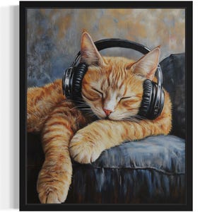 Funny Music Cat Art Print, Cat Wall Art Poster, Original Paint Artwork, Artwork Decor