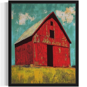 Barn Farm Pop Art Print, Wall Art Poster, Original Paint Artwork, Artwork Decor
