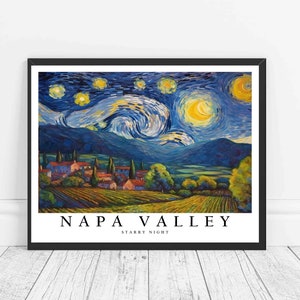 Napa Valley California Starry Night Art Print, Van Gogh Napa Valley Poster Wall Art, Original Napa Valley Painting Decor