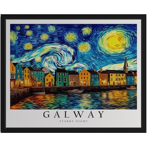 Galway Ireland Starry Night Art Print, Wall Art Poster, Original Paint Artwork, Artwork Decor
