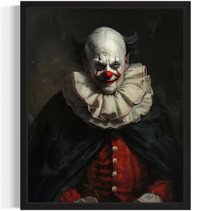 Clown Vampire Art Print Poster, Gothic Original Artwork, Clown Portrait Vintage Prints Decor