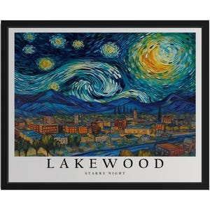 Lakewood Colorado Starry Night Art Print, muurkunstposter, originele verfkunstwerken, artwork decor