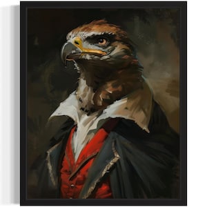 Hawk Vampire Art Print Poster, Gothic Original Artwork, Hawk Portrait Vintage Prints Decor