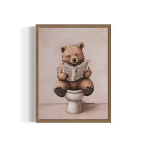 Brown Bear Kids Bathroom Art Print, Wall Art Poster, Original Paint Artwork, Artwork Decor