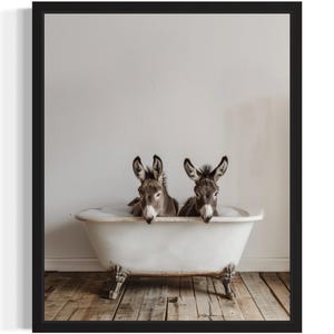 Póster con impresión artística de burro en la bañera, obra de arte original, decoración con impresiones para el baño